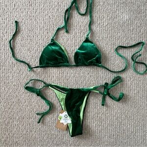 Green velvet texture bikini